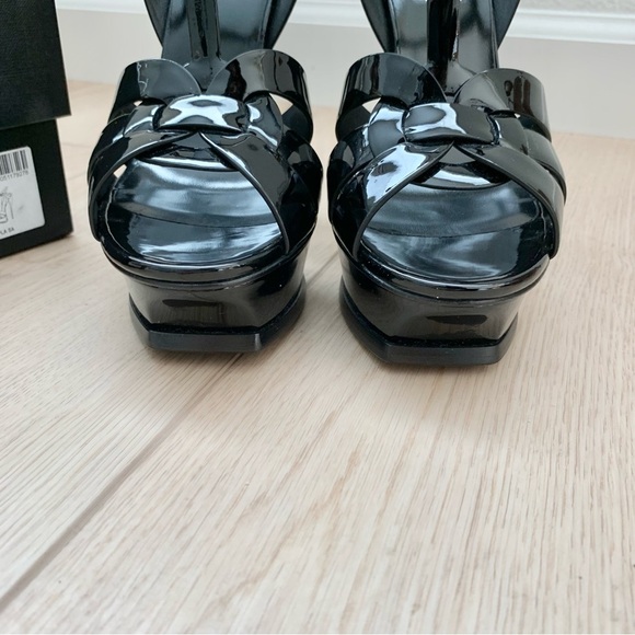 ๐ YSL Black Patent Leather Tribute 105 Platform Heeled Sandals High Heels 37 - Picture 10 of 12